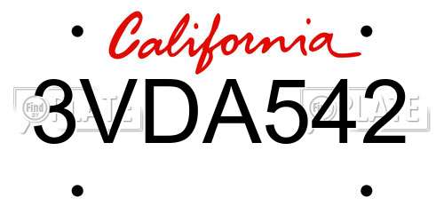 3VDA542 California License Plate