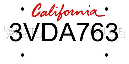 3VDA763 California License Plate