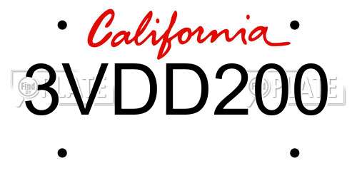 3VDD200 California License Plate