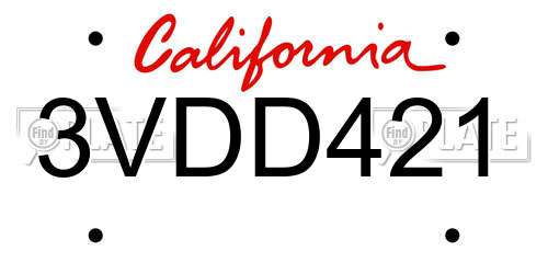 3VDD421 California License Plate