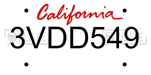 3VDD549 California License Plate