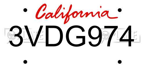 3VDG974 California License Plate
