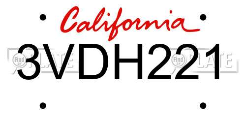 3VDH221 California License Plate