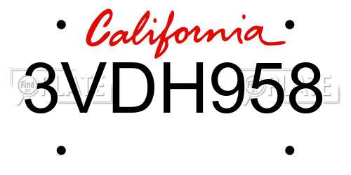 3VDH958 California License Plate