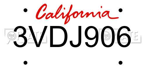 3VDJ906 California License Plate