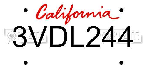 3VDL244 California License Plate