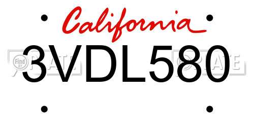3VDL580 California License Plate