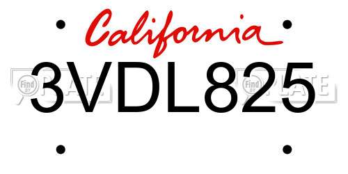 3VDL825 California License Plate