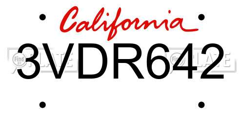 3VDR642 California License Plate