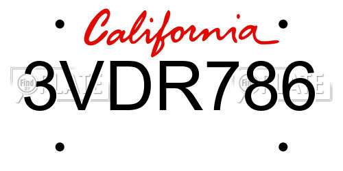 3VDR786 California License Plate