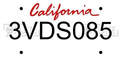 3VDS085 California License Plate