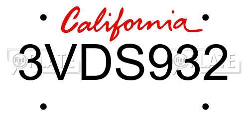 3VDS932 California License Plate