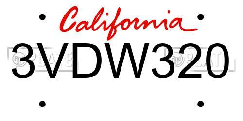 3VDW320 California License Plate