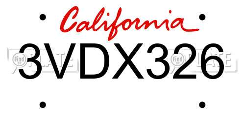 3VDX326 California License Plate