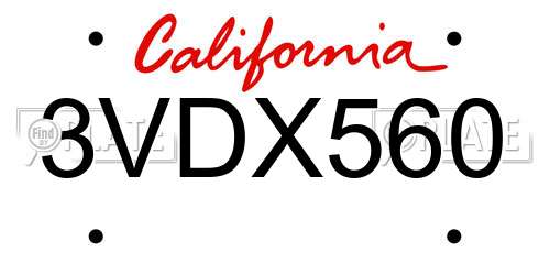 3VDX560 California License Plate