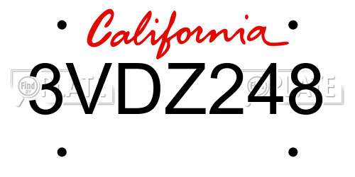 3VDZ248 California License Plate