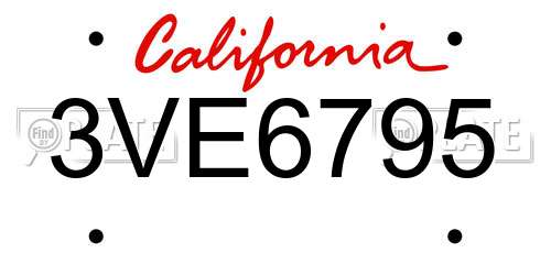 3VE6795 California License Plate