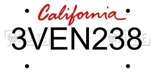 3VEN238 California License Plate