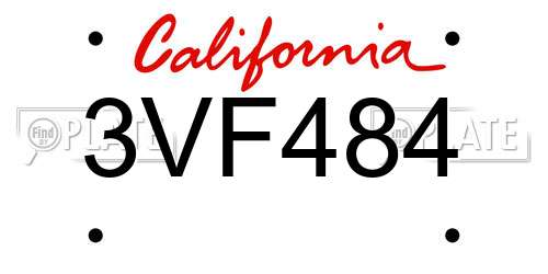 3VF484 California License Plate