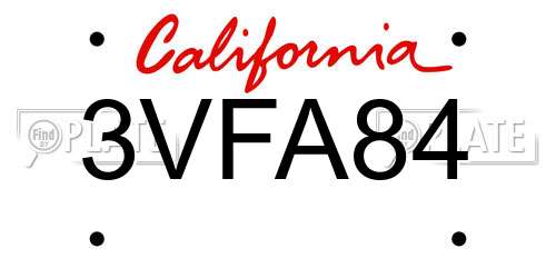 3VFA84 California License Plate
