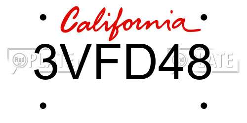3VFD48 California License Plate