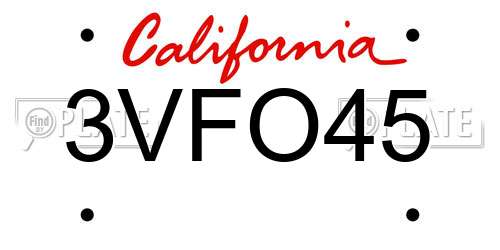 3VFO45 California License Plate