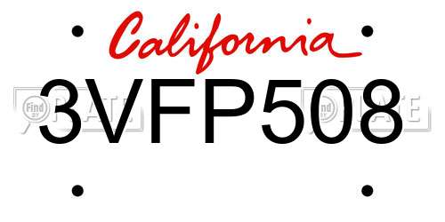 3VFP508 California License Plate