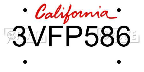 3VFP586 California License Plate
