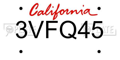 3VFQ45 California License Plate