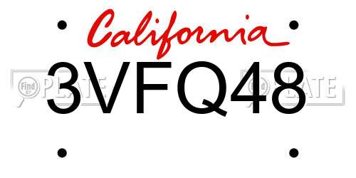 3VFQ48 California License Plate