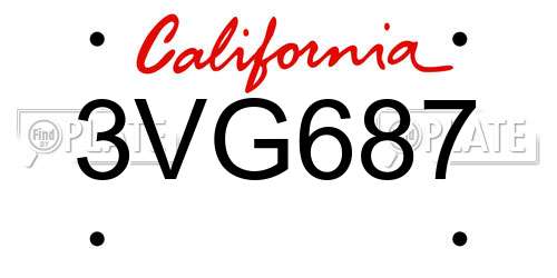3VG687 California License Plate