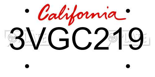 3VGC219 California License Plate