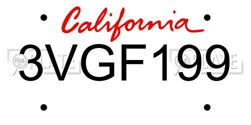 3VGF199 California License Plate