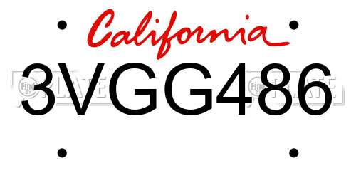 3VGG486 California License Plate