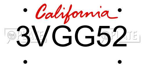 3VGG52 California License Plate