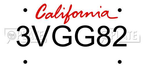 3VGG82 California License Plate