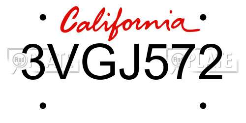 3VGJ572 California License Plate