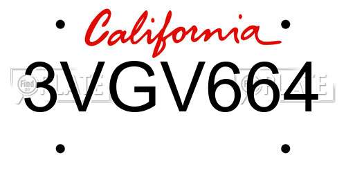3VGV664 California License Plate