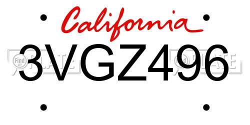 3VGZ496 California License Plate