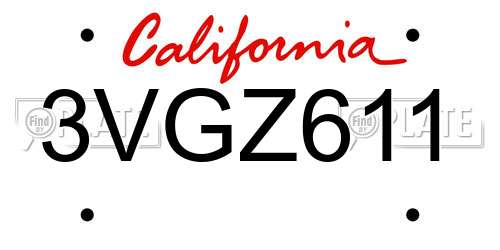 3VGZ611 California License Plate