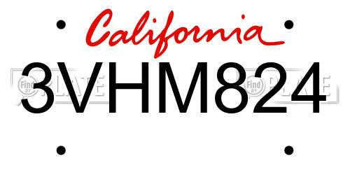 3VHM824 California License Plate