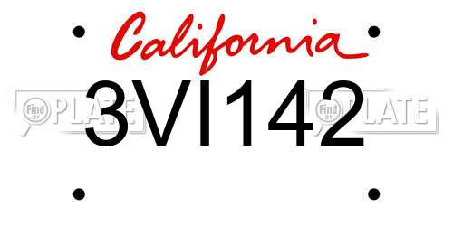 3VI142 California License Plate