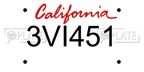 3VI451 California License Plate