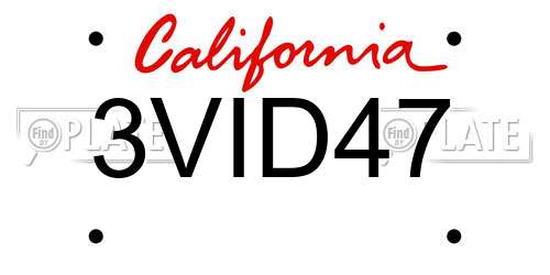 3VID47 California License Plate