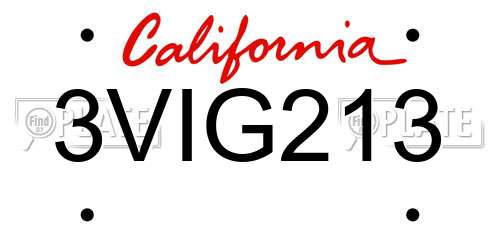 3VIG213 California License Plate