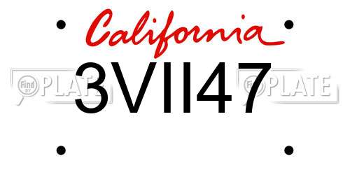 3VII47 California License Plate
