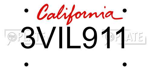 3VIL911 California License Plate