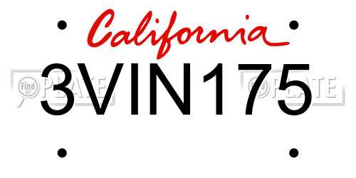 3VIN175 California License Plate