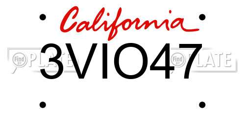 3VIO47 California License Plate