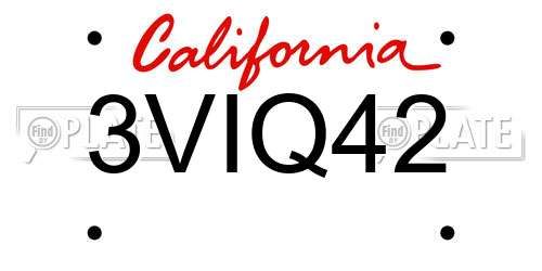 3VIQ42 California License Plate